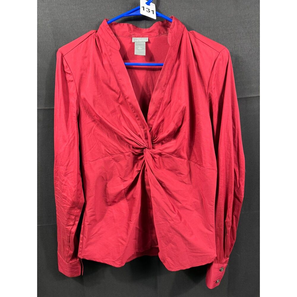 (6) - Ann Taylor Women's Twist Front Long Sleeve V-Neck Blouse Top Red